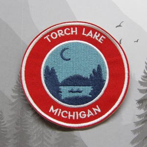 Iron On Torch Lake Patch/Souvenir Applique for Jacket & Clothing/Backpack/Michigan Patch/Lake Life Gift/Boating Badge/Outdoor Travel