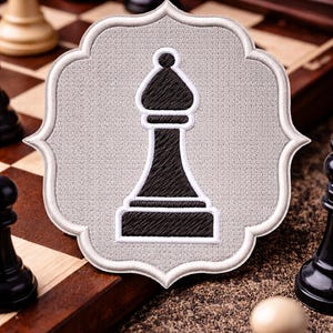 Black Bishop Chess Piece Patch/Iron-On Patch/Strategy Board Game/Clubs & Tournament/Embroidered Sew-on Applique for Clothing Jacket Backpack