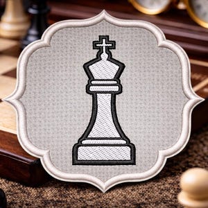 White King Chess Piece Patch/Iron-On Patch/Strategy Board Game/Clubs & Tournaments/Embroidered Sew-on Applique for Clothing Jacket Backpack