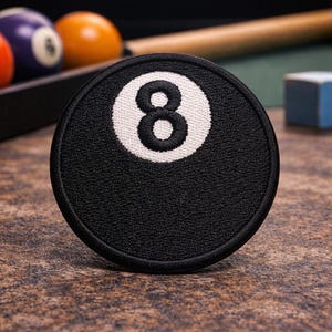 8 Ball Patch/Iron-On Patch/Billiards Gift, Pool Player, Magic Ball, Cue, Sport/Embroidered Sew-On Applique for Vest/Jacket Clothing Backpack
