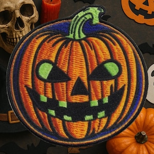 Jack O’Lantern Patch/Iron-On Patch/Kids Patches/Halloween Pumpkin/Scary Face/Spooky Decor/Sew-On Applique for Costume Clothing Vest Backpack