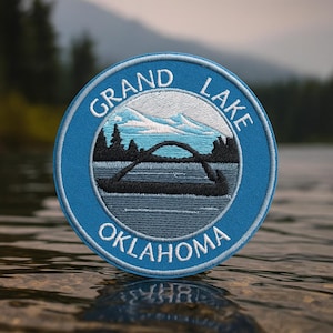 Grand Lake Patch/Iron On Patch/Oklahoma Patch/Nature Badge/Fishing Souvenir Gift/Embroidered Sew-On Applique for Jacket, Clothing, Backpack