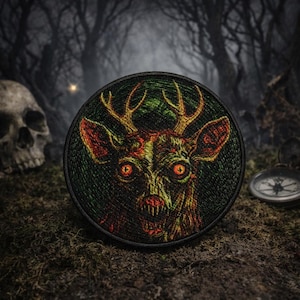 Wendigo Patch/Bügelbild/Untote Cryptid Waldkreatur Abzeichen/Horror & Scary Buck Deer/Aufnäher für Kleidung Weste/Jacke Rucksack