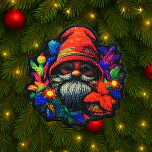 Iron On Christmas Gnome Patch Sew-On Applique for Jacket, Backpack, Clothing, Santa Helper Badge, Holiday Decor Patch, North Pole Vibes