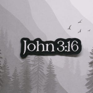 Iron On John 3:16 Patch 3.6"x1.1" Embroidered Applique for Jacket, Backpack, Clothing, Christian Gift, Bible Verse Badge, Jesus Faith Patch