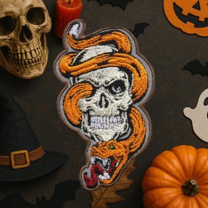 Parche termoadhesivo de calavera y serpiente, aplique para coser en chaqueta, mochila, bolsa de dulces, insignia gótica de la Parca, parche de Venom Horror, parche de Bonehead