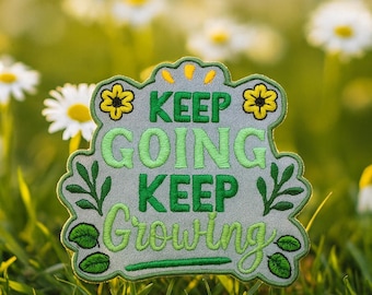 Keep Growing Patch/Iron-On Patch/Garden Gardening Quote Badge/Flowers Insects/Embroidered Sew-On Applique for Clothing Vest/Jacket Backpacks
