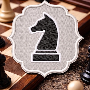 Black Knight Chess Piece Patch/Iron-On Patch/Strategy Board Game/Clubs & Tournament/Embroidered Sew-on Applique for Clothing Jacket Backpack