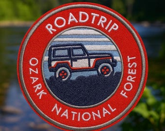 Parche del Bosque Nacional Ozark / Parche termoadhesivo / Viaje por carretera / Vehículo todoterreno 4x4 / Aventura en senderos / Aplicación bordada para coser en ropa, chaqueta o mochila