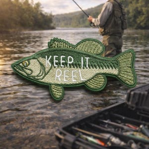Largemouth Bass Patch/Keep It Reel/Freshwater Fish/Iron-On Patch/Sports Angler/Embroidered Sew-On Applique for Jacket Clothes Gear Backpack