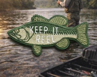 Largemouth Bass Patch/Iron-On Patch/Keep It Reel/Freshwater Fish/Sports Angler/Embroidered Sew-On Applique for Clothing Jacket Gear Backpack