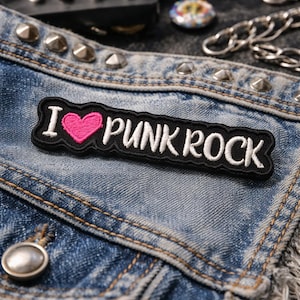 I Love Punk Rock Patch / Bügelbild / Musikgenre, Kopfhörer-Aufzeichnungen Retro / gestickte Aufnäher für Kleidung Weste / Jacke Rucksack