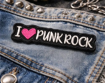 I Love Punk Rock Patch / Bügelbild / Musikgenre, Kopfhörer-Aufzeichnungen Retro / gestickte Aufnäher für Kleidung Weste / Jacke Rucksack