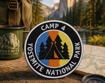 Yosemite National Park Patch/Iron On Patch/Camp 4 Badge/Hiking & Camping/Embroidered Sew-On Applique for Clothing Vest/Jacket Hats Backpack