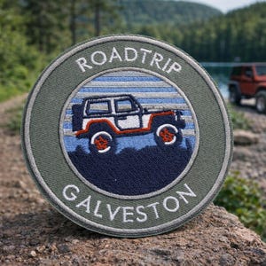 Galveston Road Trip Patch/Iron On Patch/Offroad 4x4 Adventure Rig/4WD Emblem/Embroidered Sew-On Applique for Clothing Backpack Gear Hats