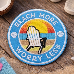 Beach More Worry Less Patch/Iron-on Patch/Fun Vacation - Coconut Girl/Embroidered Sew-On Applique for Clothing Tote Bag Vet/Jacket Backpack