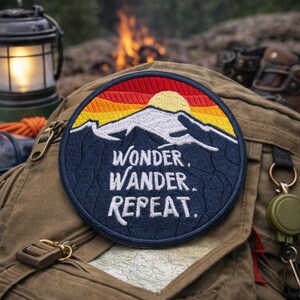 Wonder Wander Repeat Patch/Iron-On Patch/Hiking & Camping/Nature/Park Gifts/Embroidered Sew-on Applique Clothing Vest/Jacket Backpacks Gear