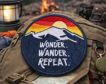 Wonder Wander Repeat Patch/Iron-On Patch/Hiking & Camping/Nature/Park Gifts/Embroidered Sew-on Applique Clothing Vest/Jacket Backpacks Gear