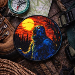 Roaring Big Foot Patch/Bügelbild Paranormal Badge/Sasquatch Forest Cryptid/Aufnäher für Kleidung Weste/Jacke Rucksack Ausrüstung