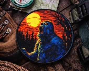 Roaring Bigfoot-patch/opstrijkpatch/paranormale badge/Sasquatch Forest Cryptid/opnaaibare appliqué voor kledingvest/jas rugzakuitrusting