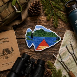 Canoe Patch/Iron On Patch/Arrow Head Shape/Nature Badge/Hiking & Camping/Fishing/Embroidered Sew-On Applique for Clothing Jackets Backpacks