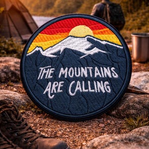 The Mountains Are Calling Patch/Iron-On Patch/Adventure Gift, Hiking & Camping/Embroidered Sew-On Applique for Vest/Jacket Clothing Backpack
