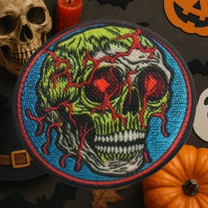Parche de calavera zombie/Parche termoadhesivo/Parches para adultos/Disfraz de Halloween/Decoración de terror/Aplicación para coser en ropa, chalecos, chaquetas, sombreros y mochilas.