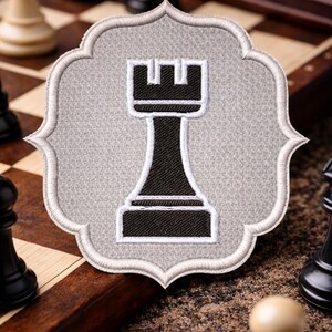 Black Rook Chess Piece Patch/Iron-On Patch/Strategy Board Game/Clubs & Tournaments/Embroidered Sew-on Applique for Clothing Jacket Backpack
