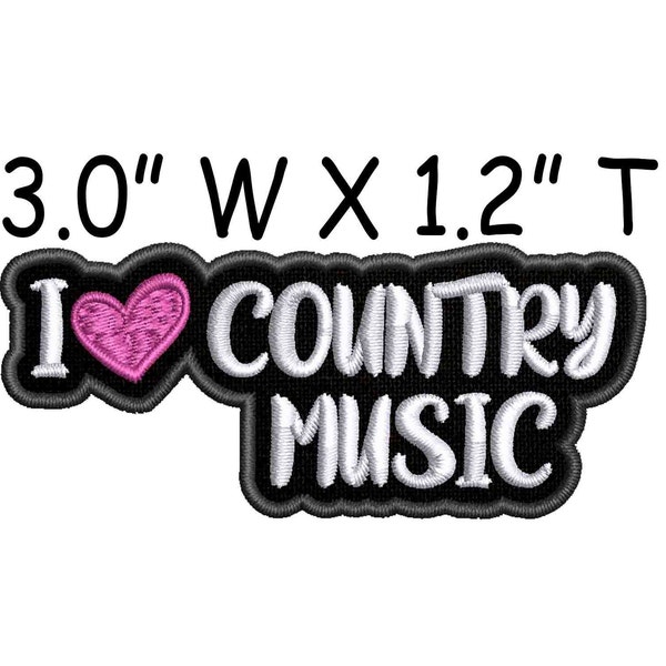 I Love Country Music Patch Embroidered Iron-on Applique for Clothing Vest Jacket Backpack, Music Genre, Headphones Records Instrument