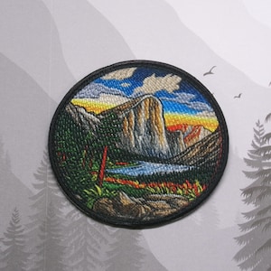 Iron On Yosemite Patch, Sew-On Hiking Applique for Backpack Jacket, National Park Patch, Outdoor Adventure, Mountain Sunset, Trail Patch