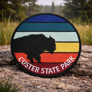 Custer State Park Patch/Buffalo Logo/Iron-On Patch/Wild Animals/Nature Gift/Embroidered Sew-On Applique for Clothing Vest/Jacket Backpack