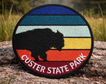 Custer State Park Patch/Buffalo Logo/Iron-On Patch/Wild Animals/Nature Gift/Embroidered Sew-On Applique for Clothing, Backpack, Vest/Jacket