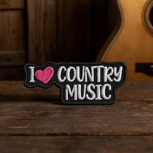Jag älskar countrymusik-märke – Countrymusikälskare broderad strykmärke för jackor och västar – Western Rodeo-märke gåva – Musikfestival