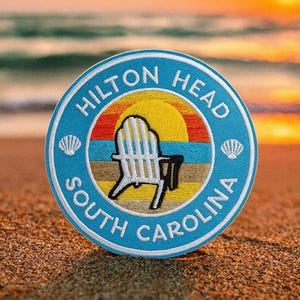 Hilton Head South Carolina Patch/Iron-On Patch/Coconut Girl & Fun Vacation/Embroidered Sew-On Applique for Clothing Vest/Jacket Hat Tote Bag