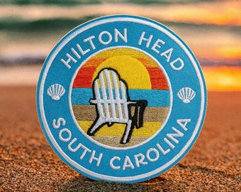 Hilton Head South Carolina Patch/Iron-On Patch/Coconut Girl & Fun Vacation/Embroidered Sew-On Applique for Clothing Vest/Jacket Hat Tote Bag
