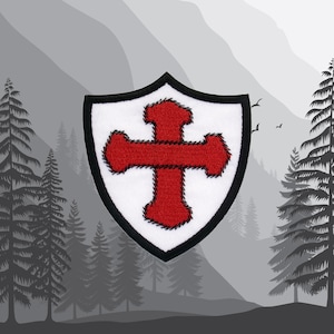 Iron On Knight Templar Patch, Embroidered Shield Crest for Backpack Jacket Vest, Medieval Applique Badge, Coat of Arms Patch, Crusader Cross