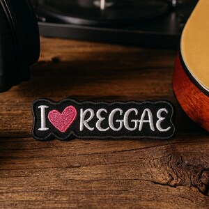 I Love Reggae Patch/Iron-On Patch/Music Gift/Headphones/Record/Instrument/Embroidered Sew-On Applique for Clothing, Vest/Jacket, Backpacks