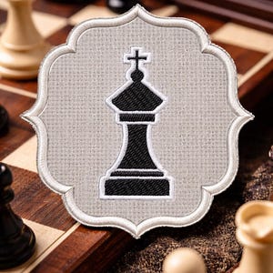 Black King Chess Piece Patch/Iron-On Patch/Strategy Board Game/Clubs & Tournaments/Embroidered Sew-on Applique for Clothing Jacket Backpack
