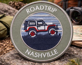 Nashville Road Trip Patch/Iron-On Patch/Tennessee Souvenir Gift/4x4 Adventure/Embroidered Sew-On Applique for Clothing Vest/Jacket Backpack
