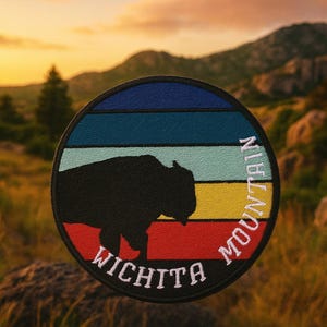 Wichita Mountain Badge/Buffalo Bison Patch/Iron-On Patch/Retro Gift/Park Patch/Embroidered Sew-On Applique for Clothing Jackets Backpacks