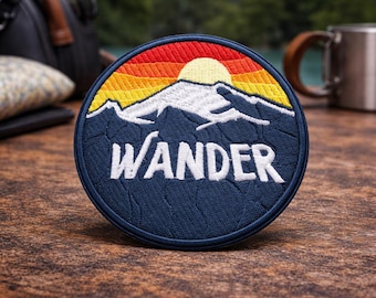 Wander Mountain Patch/Iron-On Patch/Hiking & Camping Gift/Nature Badge/Embroidered Sew-On Applique for Clothing Vest/Jacket Hat Backpack