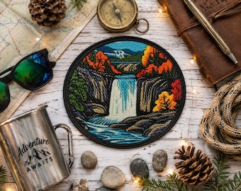 Mountain Waterfall Patch/Iron On Patch/Nature Badge/Hiking & Camping/Souvenir Gift/Sew-On Applique for Clothing Vest/Jacket Hats Backpack