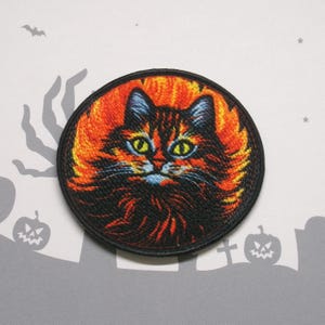 Iron-On Spooky Cat Patch, Sew-On Applique for Jacket, Backpack, Trick-or-Treat Bag, Moonlit Black Cat Badge, Witch Vibes Patch, Spellbound