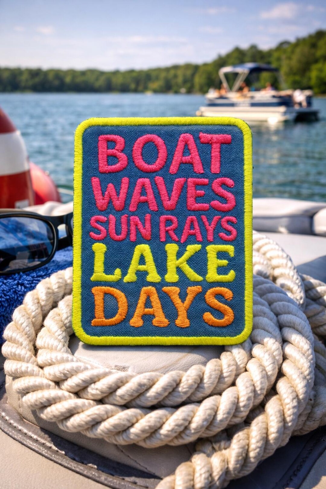 Boat Waves Sun Rays Lake Days Patch – Lake Life Boating Embroidered ...
