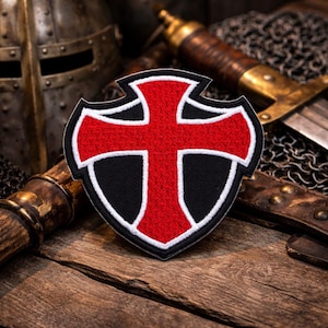 Knight Templar Patch/Iron-On Patch/Shield Crest/Medieval Badge, Coat of Arms/Embroidered Sew-On Applique for Clothing, Backpack Jacket/Vest
