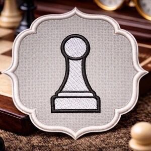 White Pawn Chess Piece Patch/Iron-On Patch/Strategy Board Game/Clubs & Tournaments/Embroidered Sew-on Applique for Clothing Jacket Backpack