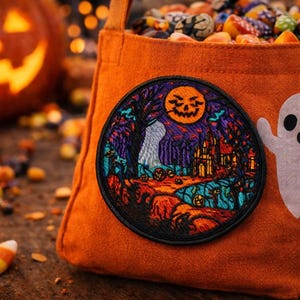 Cemetery Patch/Iron-on Patch/Kids Patches/Halloween Costume/Scary & Spooky/Embroidered Sew-on Applique Trick or Treat Bag Clothing