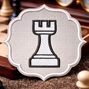 White Rook Chess Piece Patch/Iron-On Patch/Strategy Board Game/Clubs & Tournaments/Embroidered Sew-on Applique for Clothing Jacket Backpack