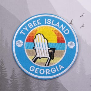 Iron-on Tybee Island Georgia Patch Embroidered Applique for Jacket, Clothing, Backpack, Ocean Vacation, Seashell Badge, Beach Bum, Coastal