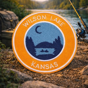 Wilson Lake Patch/Kansas Souvenir/Iron-On Patch/Nature Fishing Camping Gift/Embroidered Sew-On Applique for Vest/Jacket Clothing Backpack